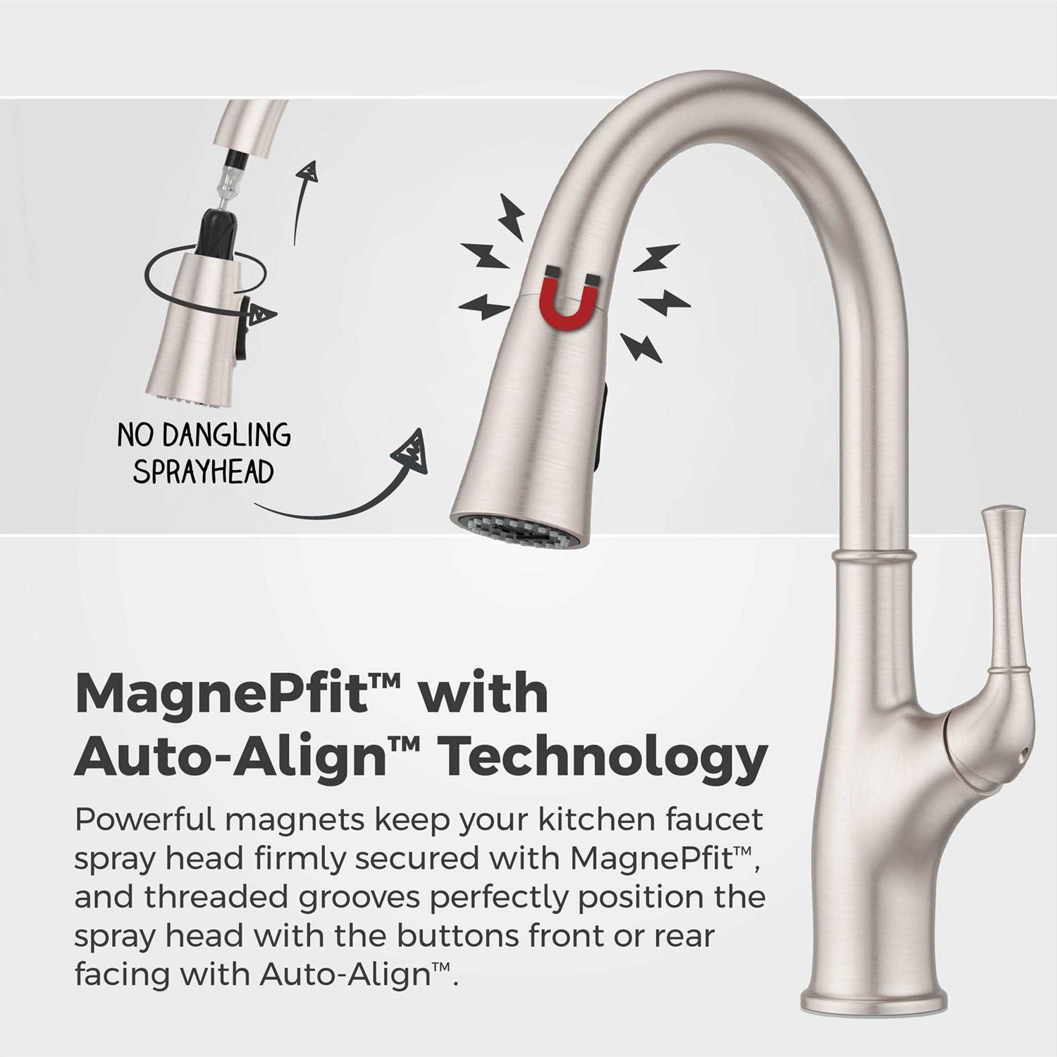 Pfister Alderwood Spot Defense Stainless Steel Single Handle Pull-down Kitchen Faucet with Deck Plate and Soap Dispenser Included F-529-7AWGS