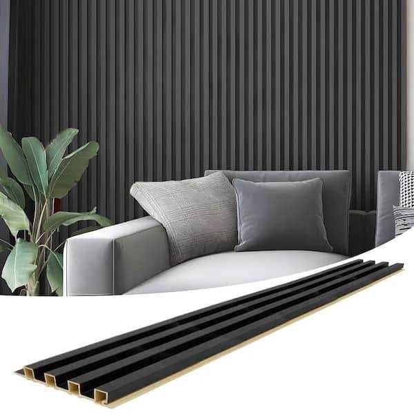 Art3dwallpanels Matte Black 0.83 in. x 1/2 ft. x 8 ft. Slat Water Resistant Acoustic Diffuser Decorative Wall Paneling