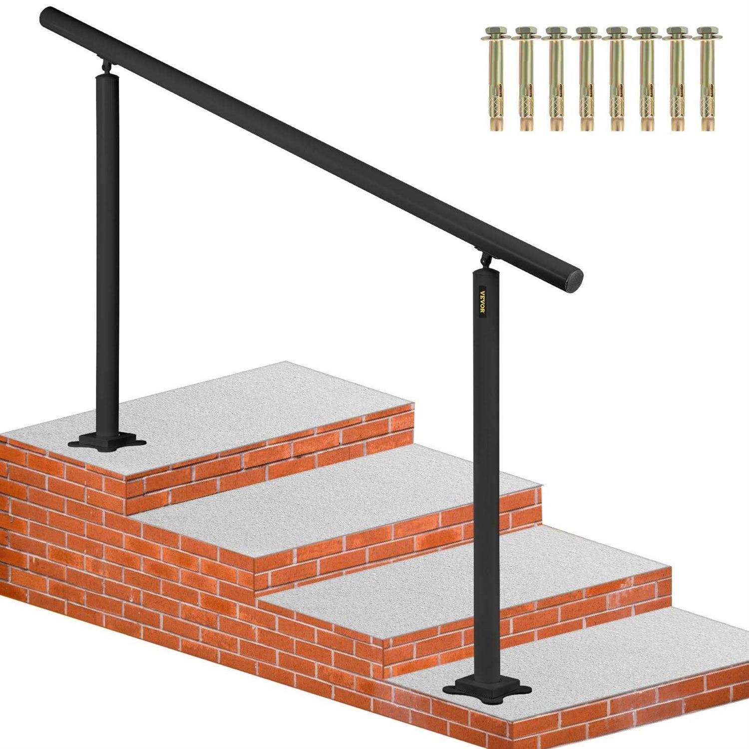 VEVOR Outdoor Stair Railing Kit 5 FT Handrails 0-5 Steps Adjustable Angle Aluminum Stair Hand Rail