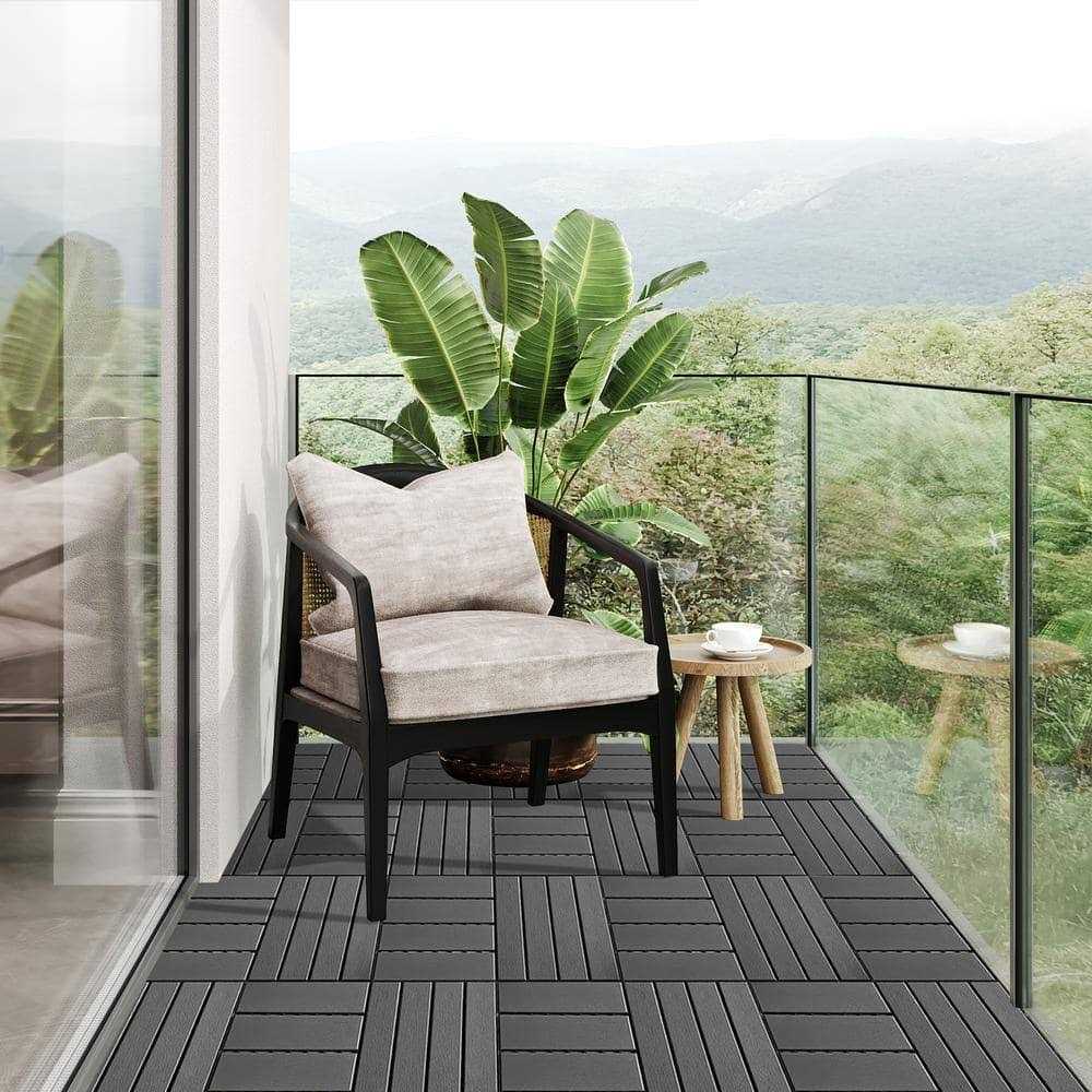 GOGEXX Outdoor Patio Square Plastic Interlocking Flooring Deck Gray