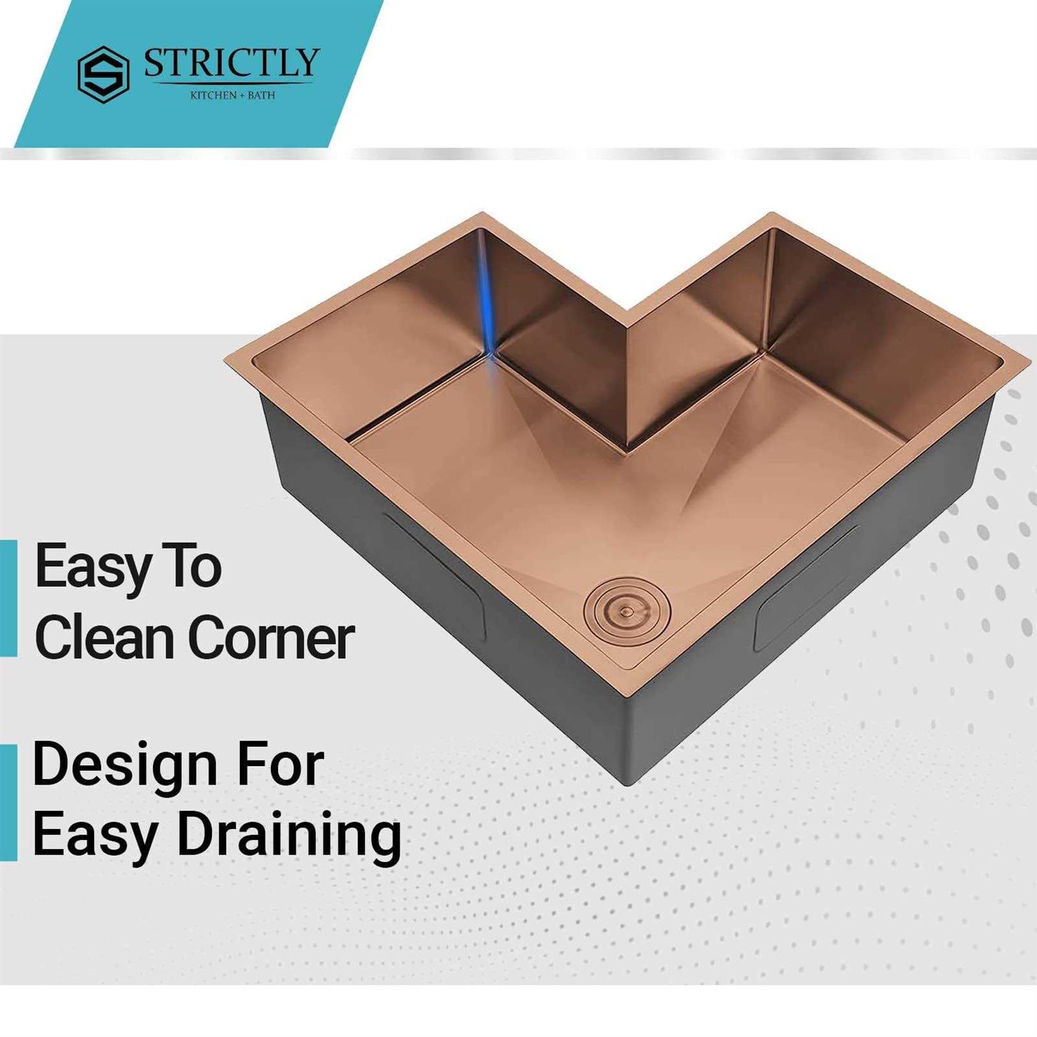 Strictly Sinks 30 inch Corner Kitchen Sink 16 Gauge Stainless Steel Single Bowl inch Radius