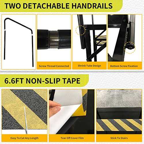 Coocure Updated Rv Steps with handrail Mobile Home Stairs Steps Outdoor Hot tub Steps with handrail. Portable Stairs for 5th Wheel Rv