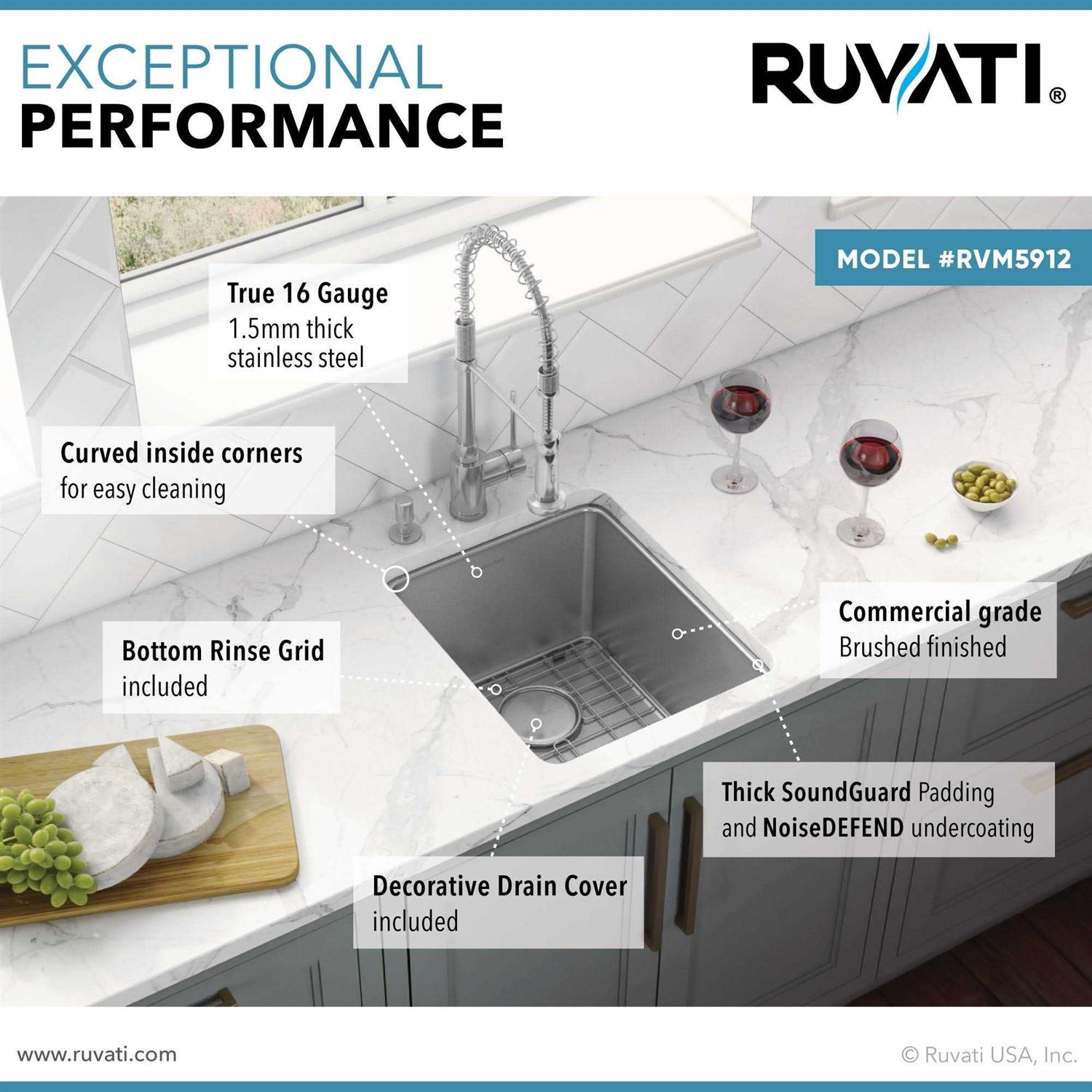 Ruvati 12-inch Undermount Bar Prep Kitchen Sink 16 Gauge Stainless Steel Single Bowl RVM5912