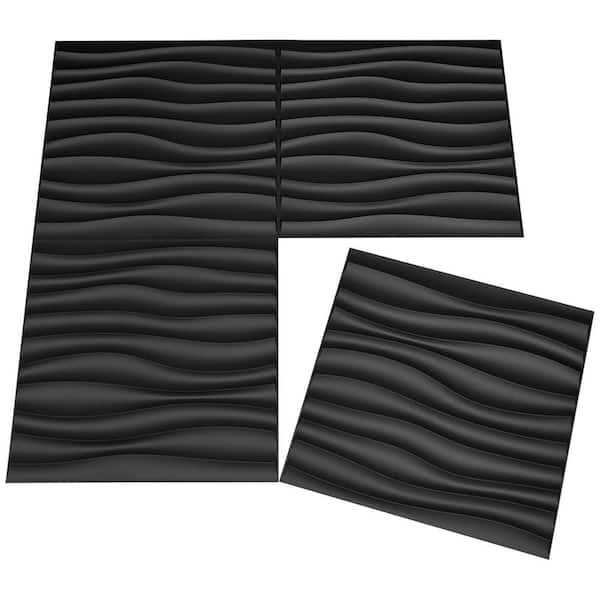 Art3dwallpanels Wave 19.7 in. x 19.7 in. Black PVC 3D Decorative Wall Panels for Bathroom/Bedroom