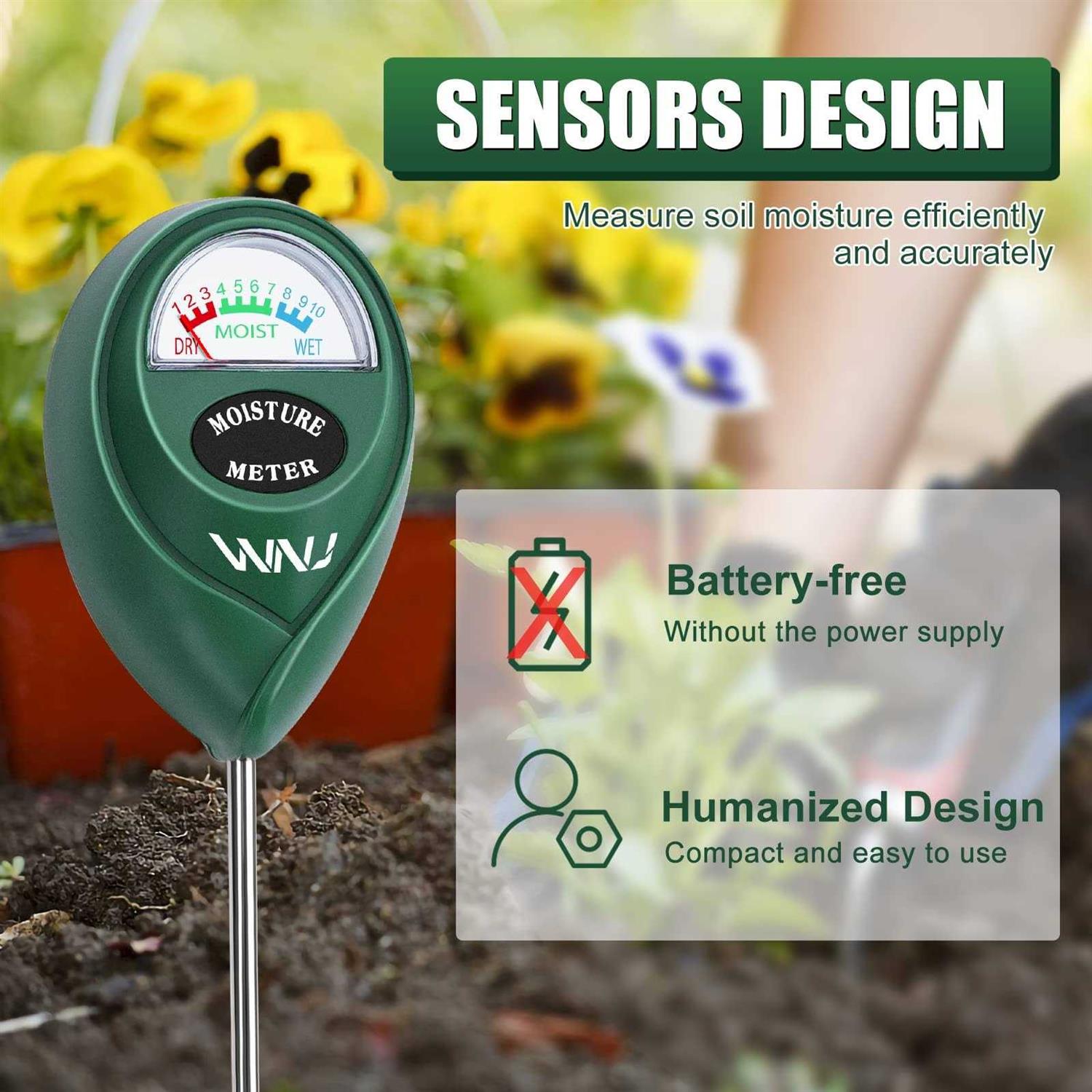 WNJ 2 Pack Soil Moisture Meter, Plant Water Monitor, Lawn Moisture Meter Soil Hygrometer Sensor for Gardening, Farming, Indoor and Outdoor Plants