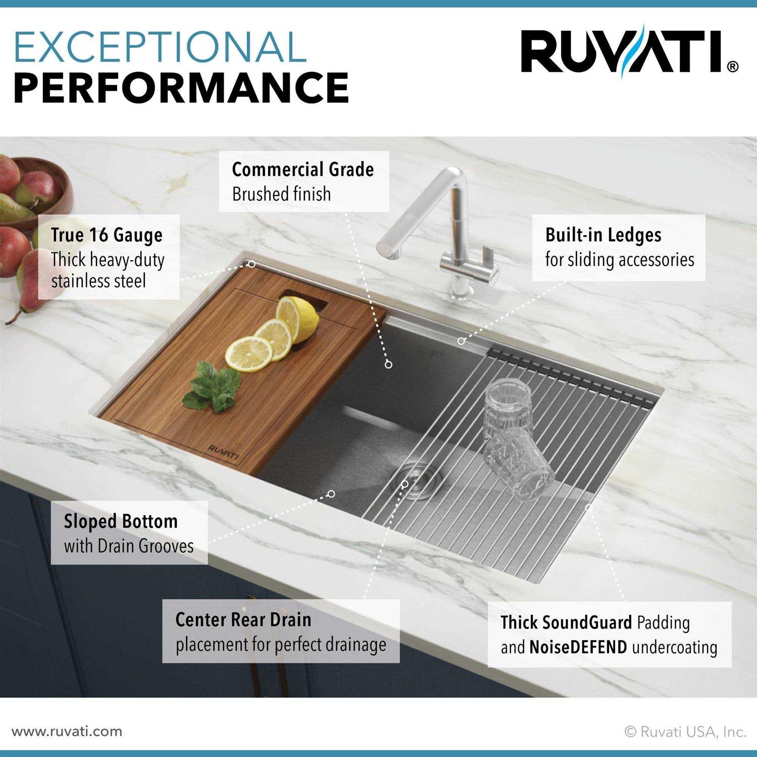 Ruvati RVH8300 Undermount 16 Gauge 32 Kitchen Sink Single Bowl Stainless Steel
