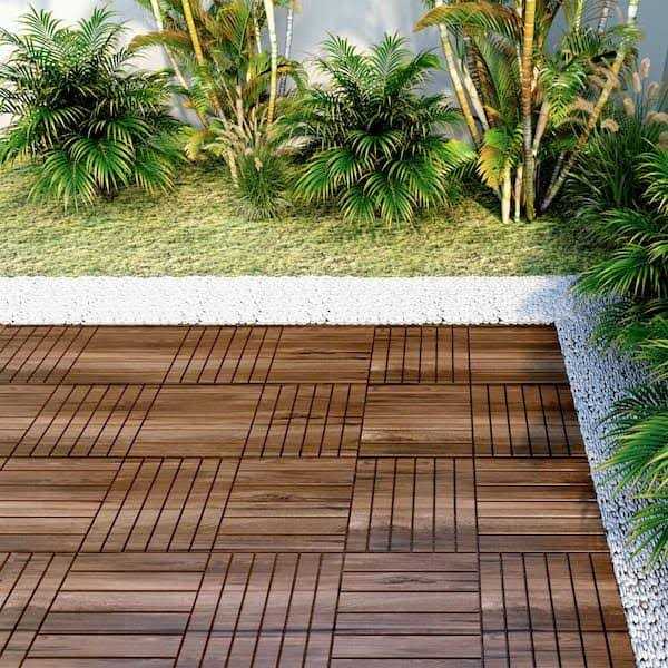 GOGEXX 12 in. x 12 in. Outdoor Pattern Square Wood Interlocking Flooring Deck Tiles