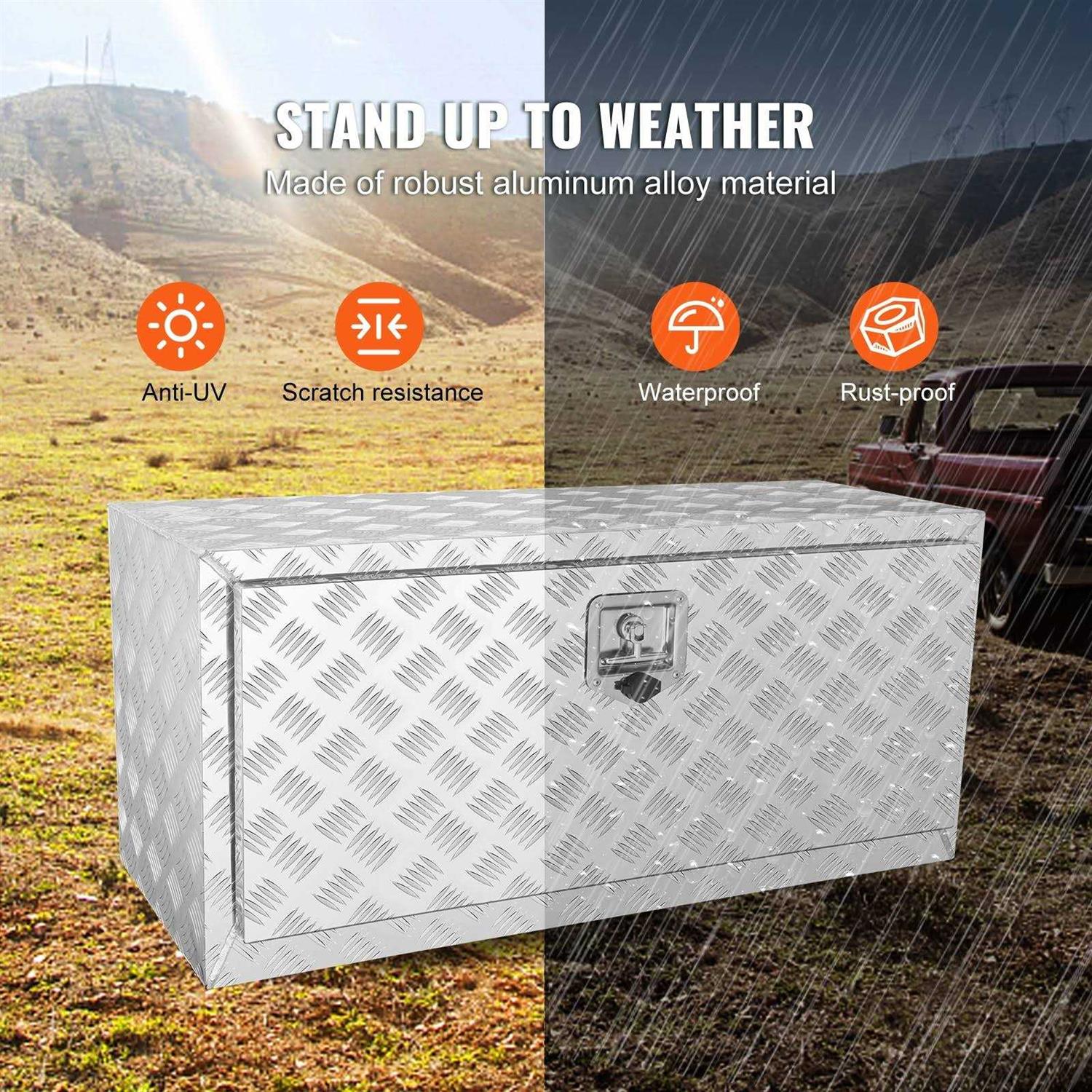 VEVOR Underbody Truck Box, 36×14×16 Pickup Storage Box, Heavy Duty Aluminum Diamond Plate Tool Box with Lock and Keys