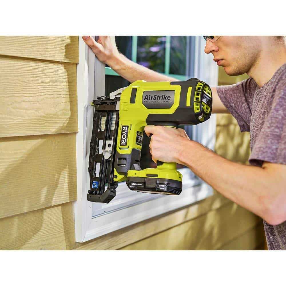 RYOBI ONE+ 18V 16-Gauge Cordless AirStrike Finish Nailer with 1.5 Ah Battery and Charger