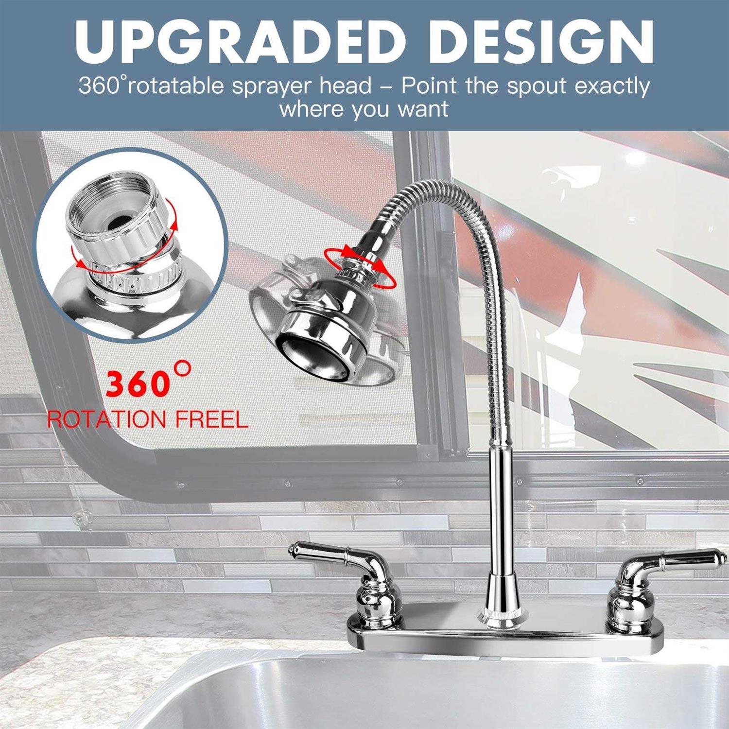 RV Sink Faucet RV Kitchen Faucet Replacement with Flexible Arc 360 Degree Rotatable Sprayer for RV