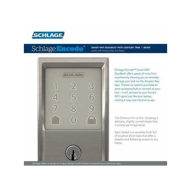 Schlage Encode Smart WiFi Deadbolt with Century Trim in Satin Nickel