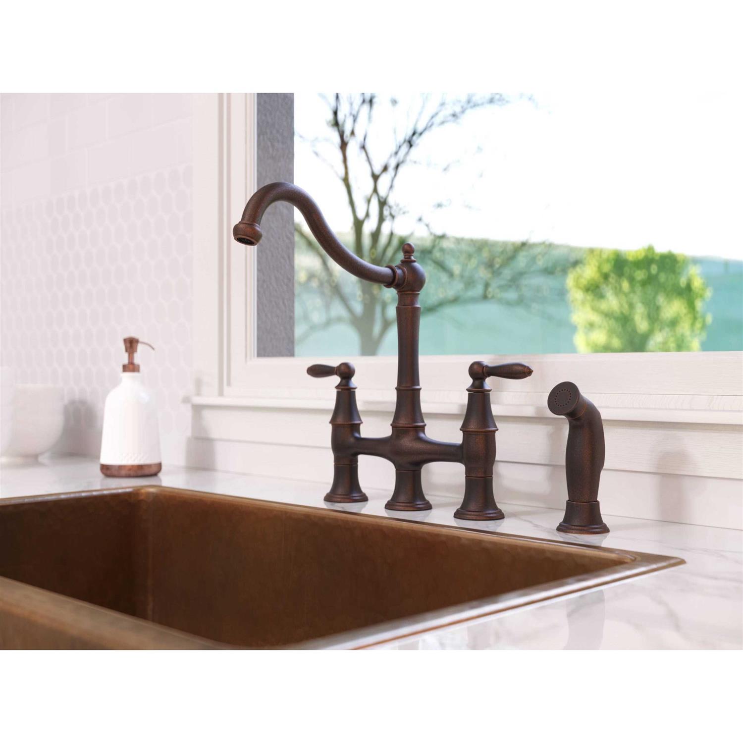Pfister Courant Two Handle Bridge Kitchen Faucet with Side Spray