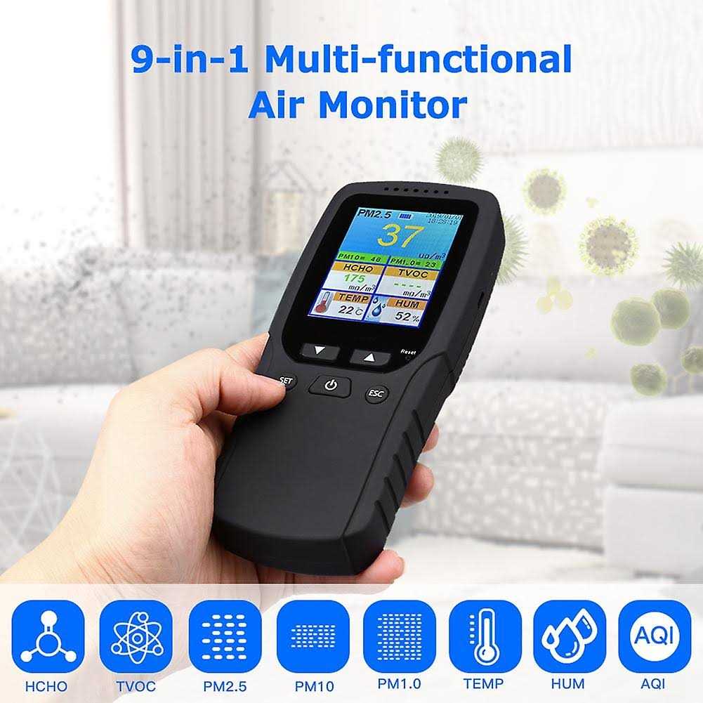 NOBRAND 9 in 1 Air Quality Monitor Indoor Outdoor PM2.5, PM1.0, PM10, HCHO, Detector Tester Temperature and Humidity Sensor, Black