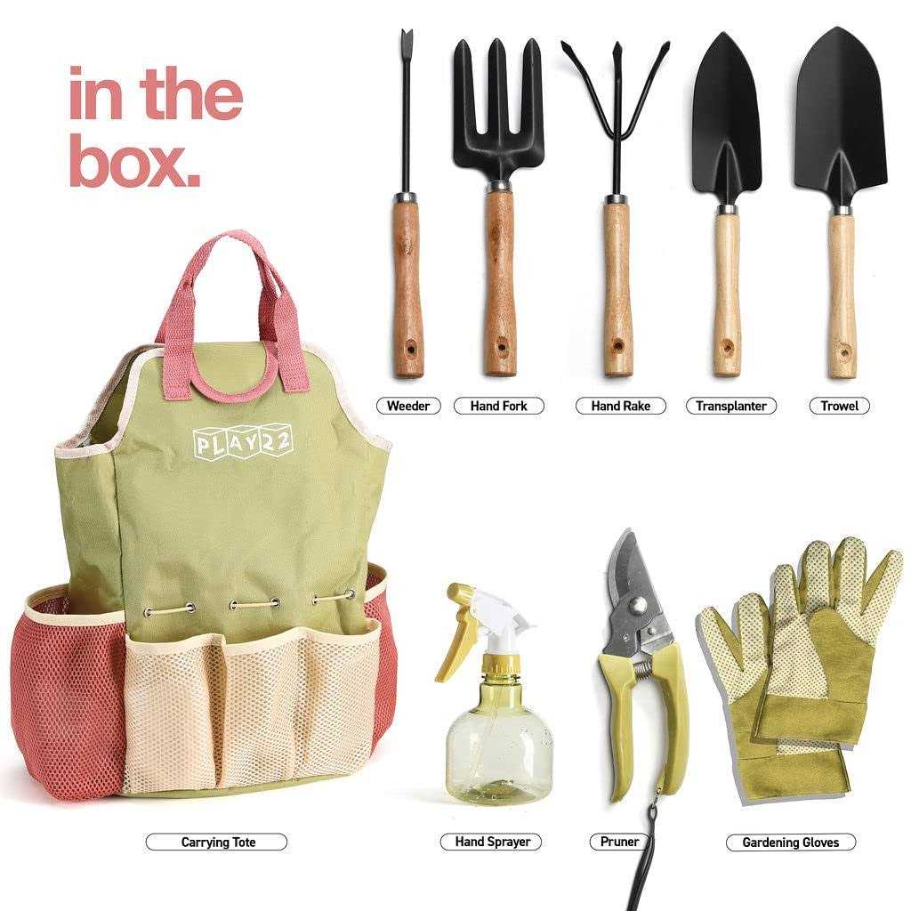 Play22 Complete Garden Tool Kit Comes With Bag & Gloves,Garden Tool Set With Spray-Bottle Indoors & Outdoors