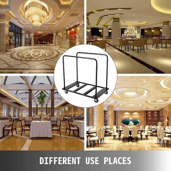 VEVOR Folding Table Cart Black Table Rack for 60 in. Round Tables Heavy Duty Table Trolley Black Desk Kitchen Cart Steel Frame