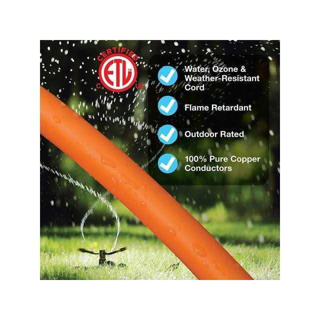 Clear Power 100 ft Indoor/Outdoor Extension Cord Orange Power Indicator Light