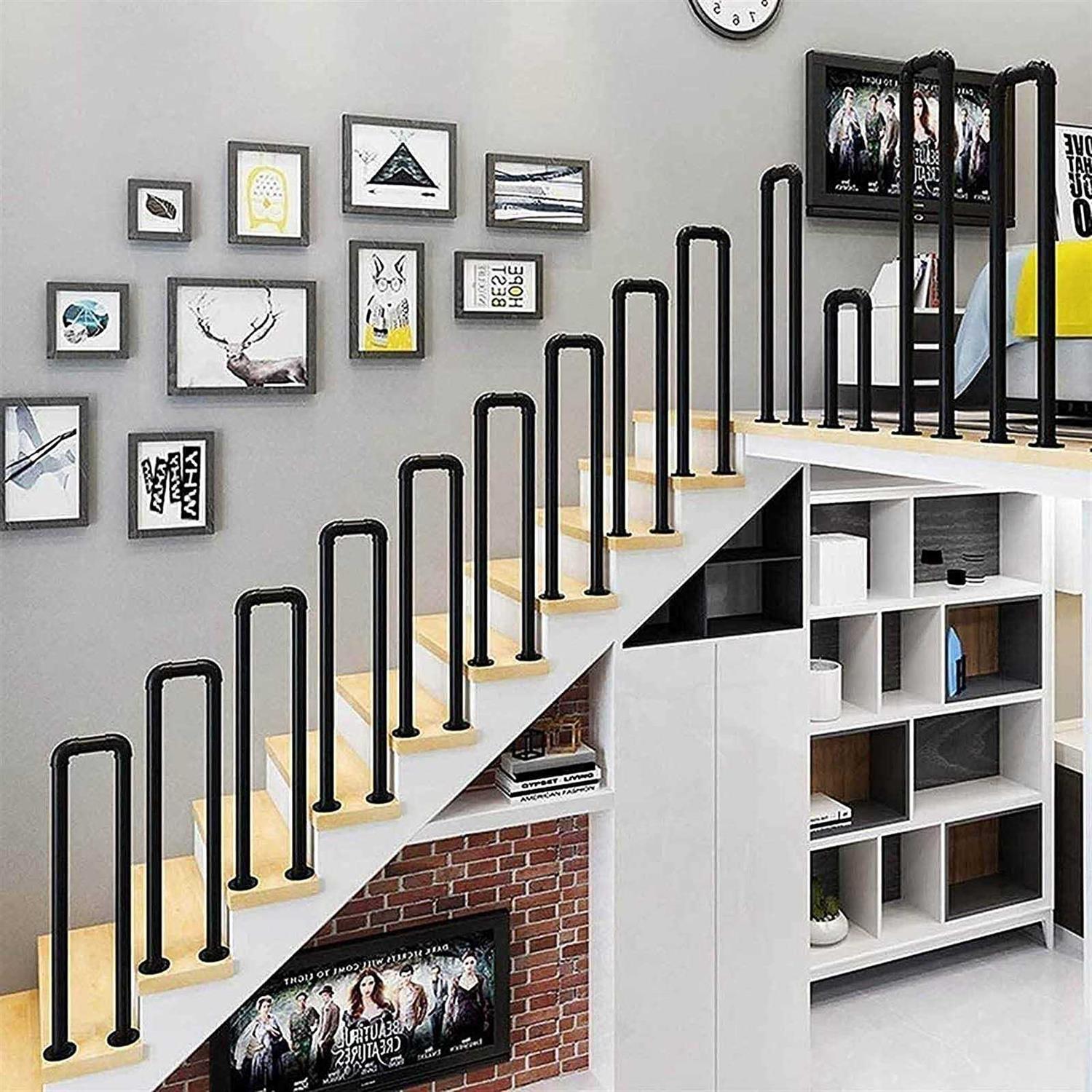 Stair Handrail Matte Black U-Shaped Industrial Wrought Iron Railing Non-Slip Safety for Garden Loft Corridor Villa Hotel Indoor or Outdoor Elderly