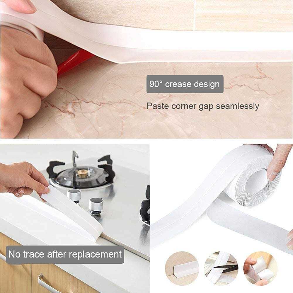 Rydowenna Sealing Caulk Tape Strip,126in*1.5in PVC Self-Adhesive Caulking Tape Waterproof Shower Sink Bath Edge Wall Sticker for Kitchen Bathtub