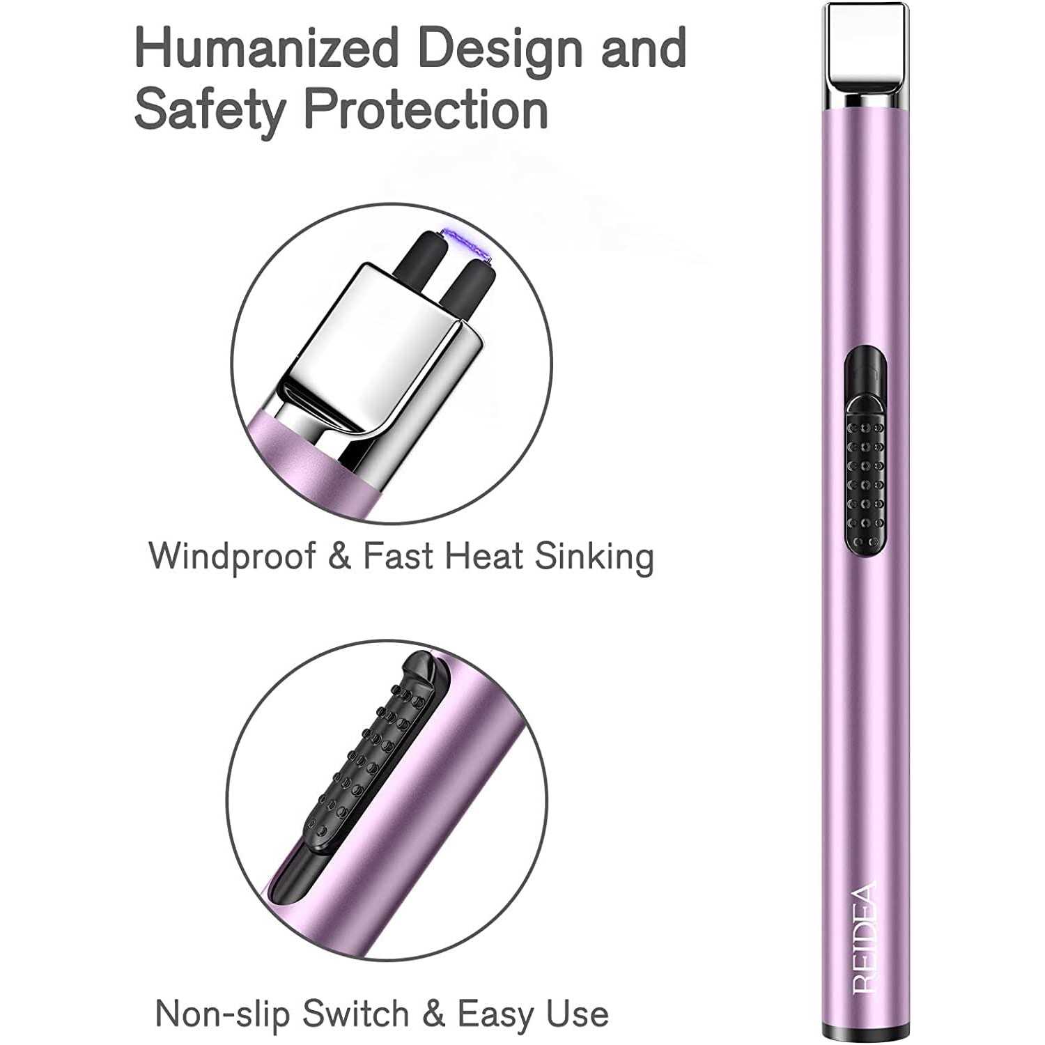 Reidea Electronic Candle Lighter Arc Windproof Flameless USB Rechargeable Lighter with Safe Button for Home Kitchen