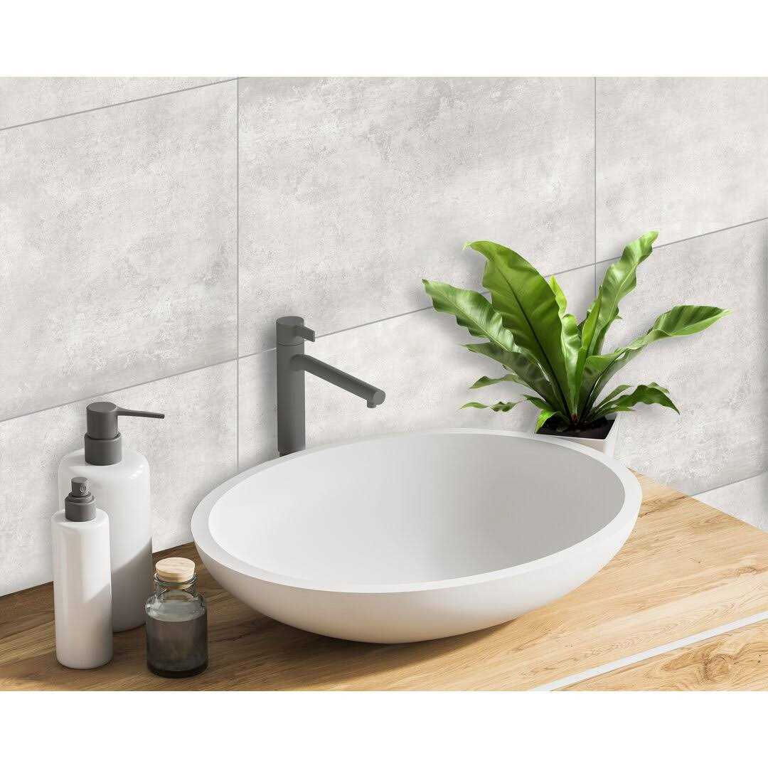 Innovera Decor by Palram 15.7 in.x24.4 in. Tongue & Groove Decorative PVC Bathroom and Shower Wall Tiles in Rustic Concrete, Light Gray (8-Piece)