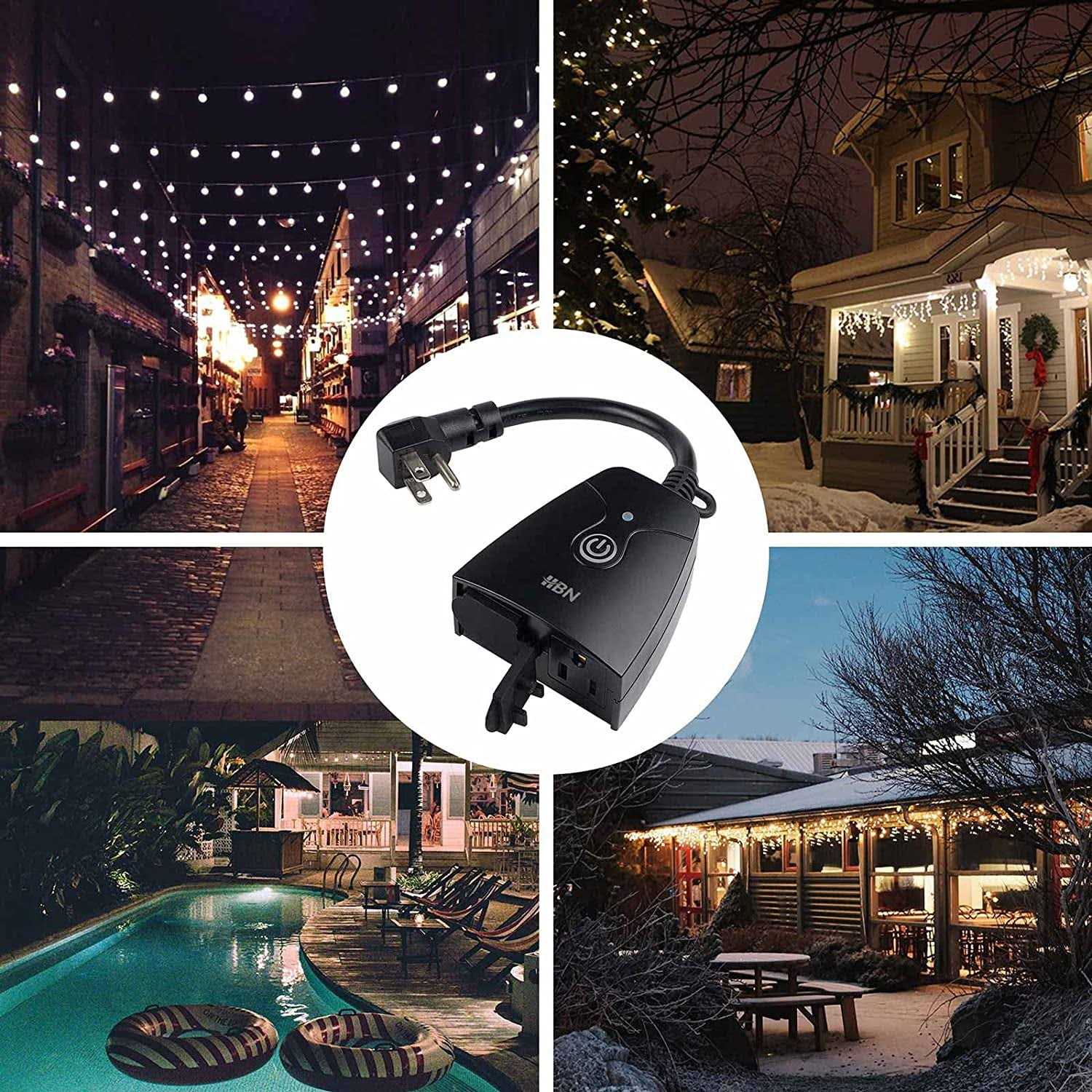 HBN Outdoor Indoor Wireless Remote Control Dual 3-Prong Outlet Weatherproof Heavy Duty 15 A Compact 2 Grounded Outlets with Remote