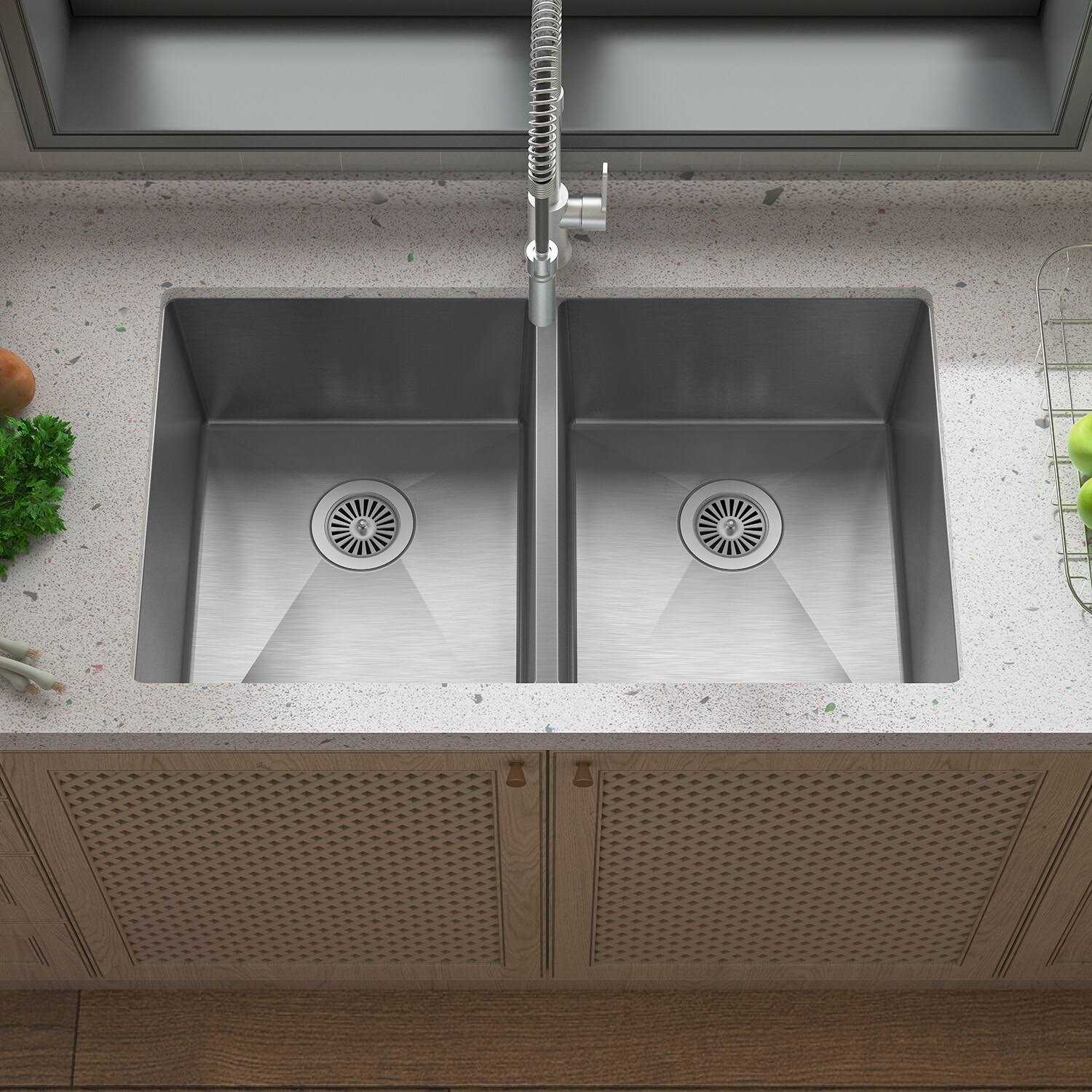 Sinber 32 in. Undermount Double Bowl 18 Gauge Black 304 Stainless Steel Kitchen Sink