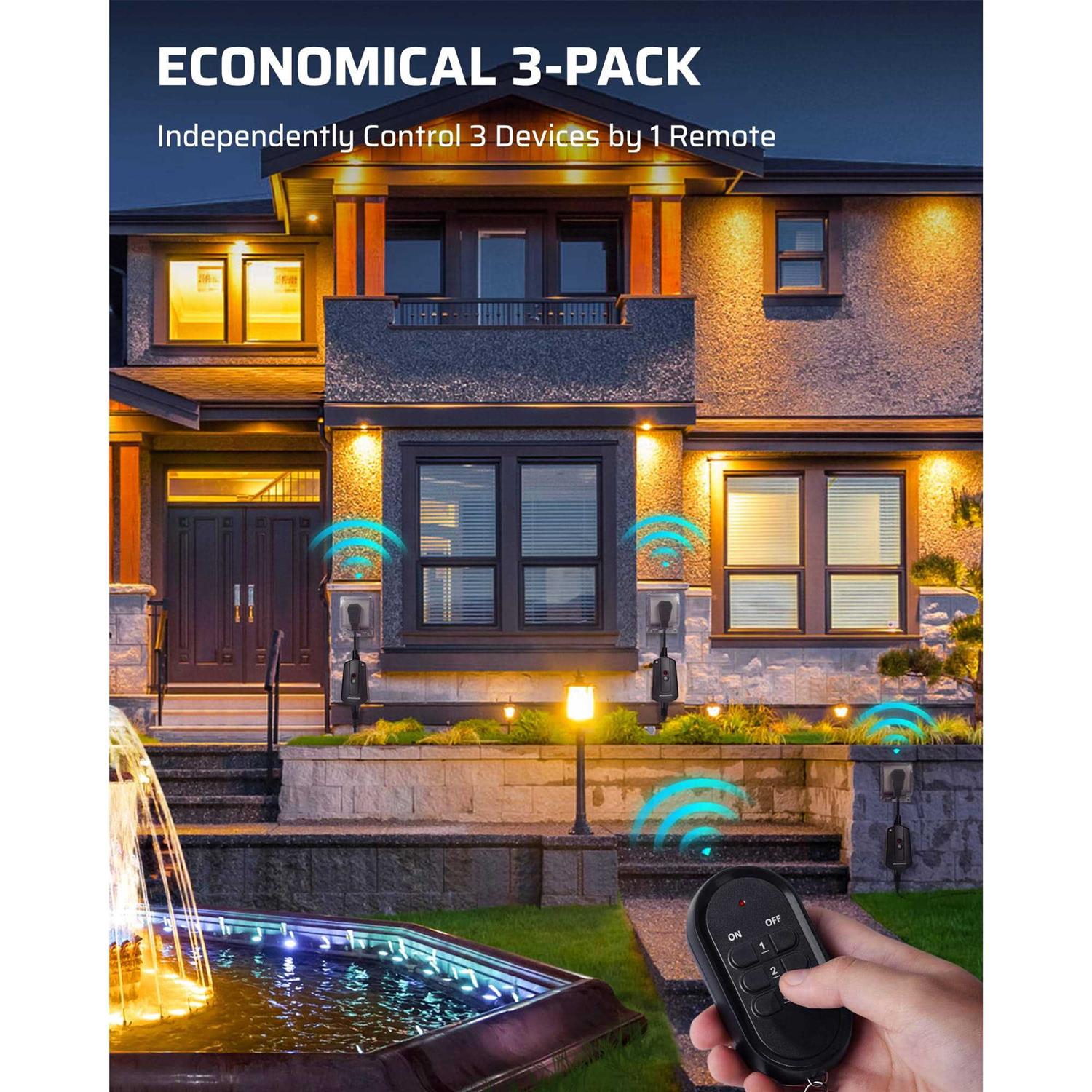 Dewenwils Outdoor Indoor Wireless Remote Control Outlet Kit Waterproof Electrical Plug In Remote Light Switch