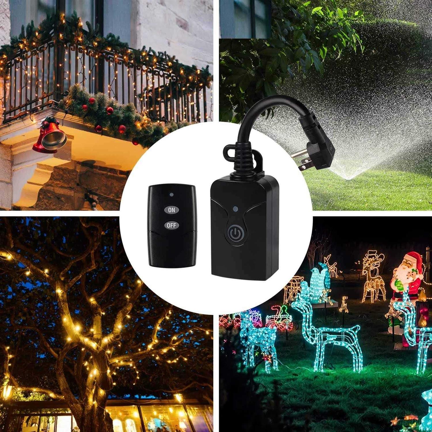 Hbn Outdoor Indoor Wireless Remote Control 3-Prong Outlet Weatherproof Heavy Duty 15 A Compact 1 Remote 1 Outlet with Remote 6-inch Cord 100ft Range