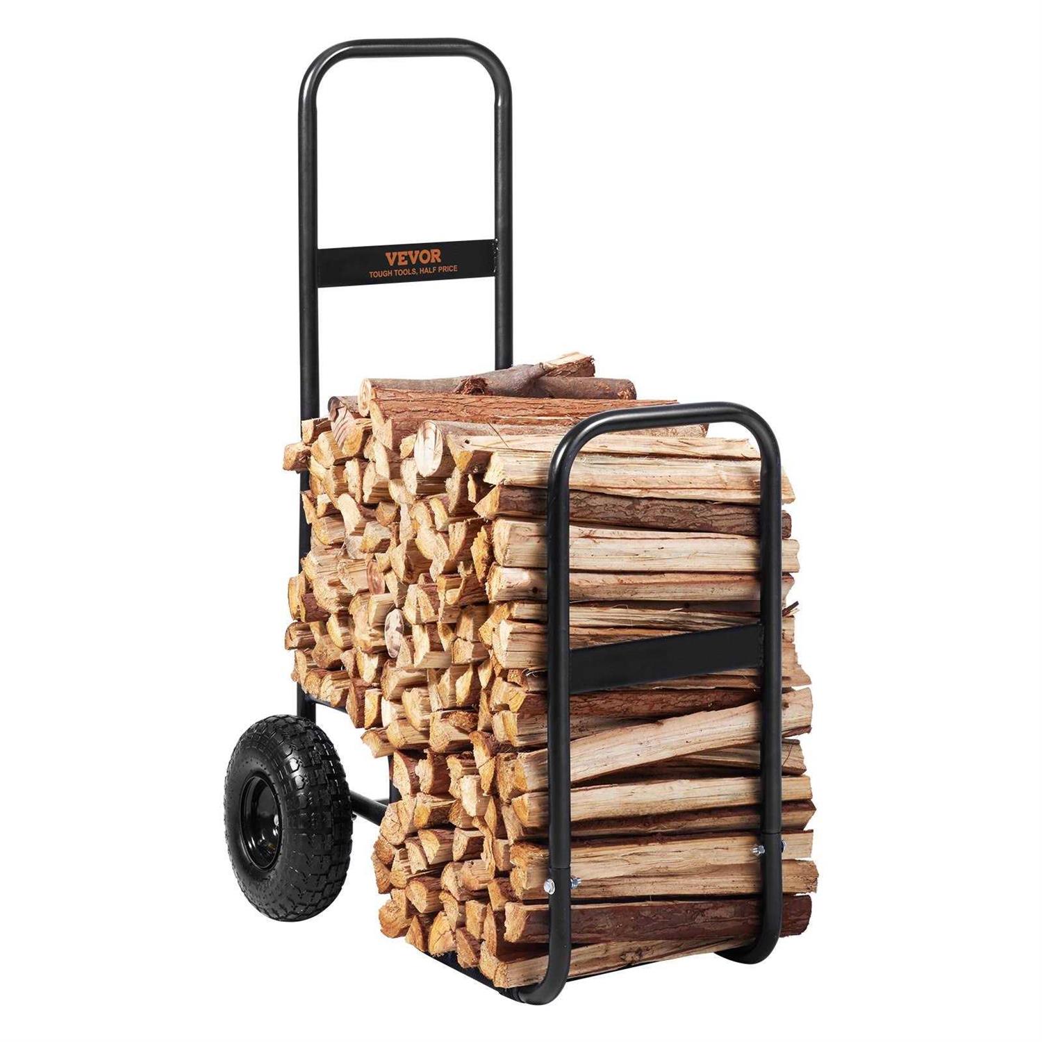 VEVOR Firewood Log Cart, 250 lbs Capacity, Outdoor and Indoor Wood Rack Storage Mover Wheels