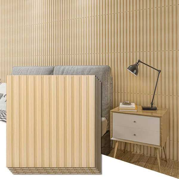 Art3dwallpanels Slat Fluted Design 1/16 in. x 1-7/16 ft. x 1-3/5 ft. Brown Square Edge Decorative 3D Wall Paneling