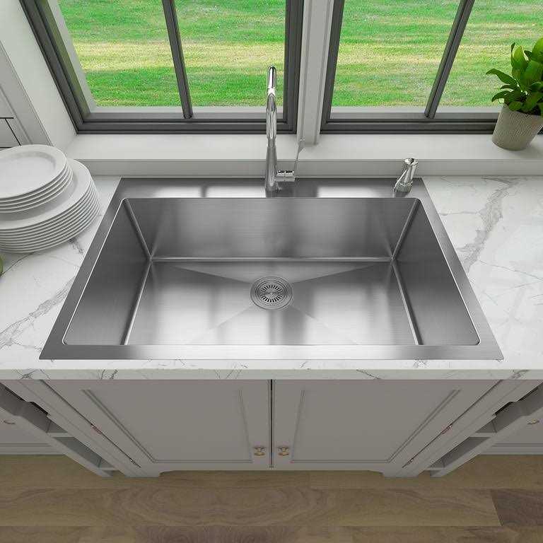 Sinber 33 x 22 x 9 Drop In Single Bowl Kitchen Sink with 18 Gauge 304 Stainless Steel HT3322S-BW