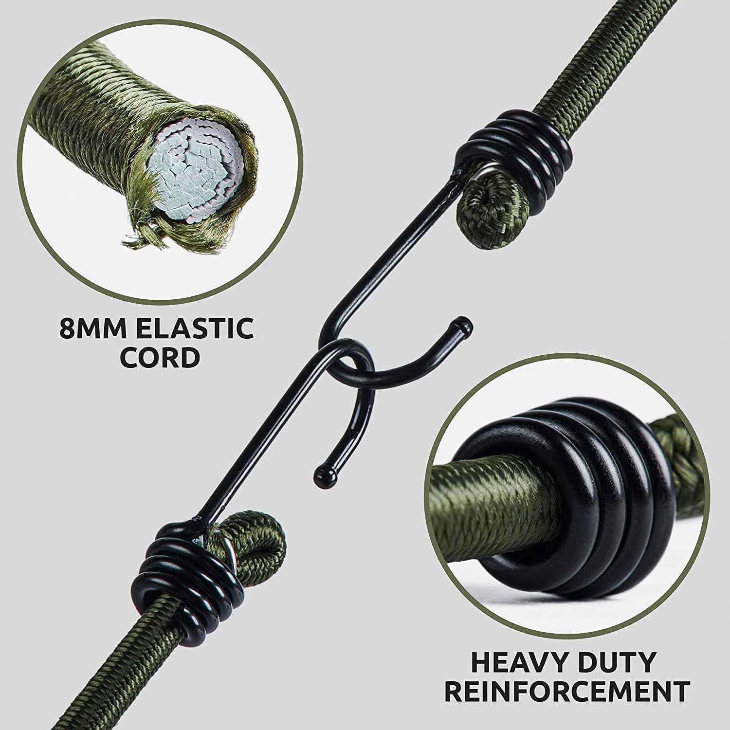 Pluvios Bungee Cords with Hooks Heavy Duty Outdoor 10 Pack – Choice of Sizes