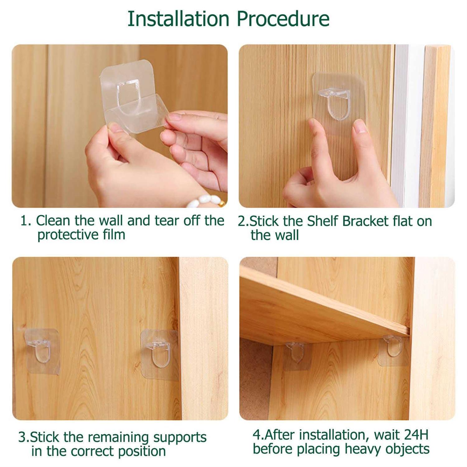 XATDOMESD 12 Pack Adhesive Shelf Bracket,Shelf Support Pegs for Shelves Kitchen Cabinet Book Closet Clapboard Layer