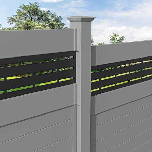 Barrette Outdoor Living 6 ft. x 6 ft. Gray Vinyl Privacy Panel Kit Horizontal Fence with Boardwalk DSP Top
