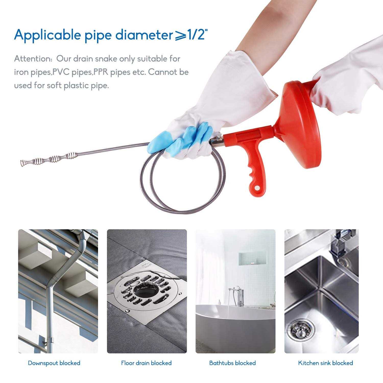 Plumbing Snake 16.4-FT Plumbing Cleaner for Kitchen