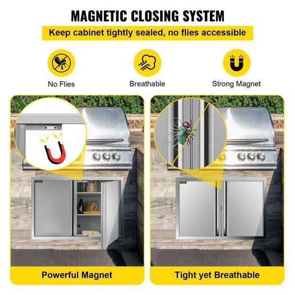 VEVOR Outdoor Kitchen Cabinets Door 30.5 in. W x 21 in. H Grill Doors with Recessed Handle Access Door for BBQ Island