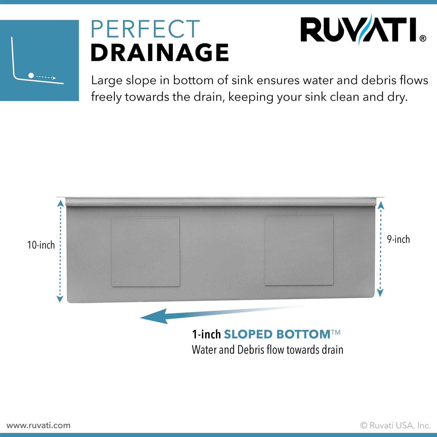 Ruvati 33-inch Workstation Slope Bottom Offset Drain Undermount 16 Gauge Kitchen Sink RVH8591