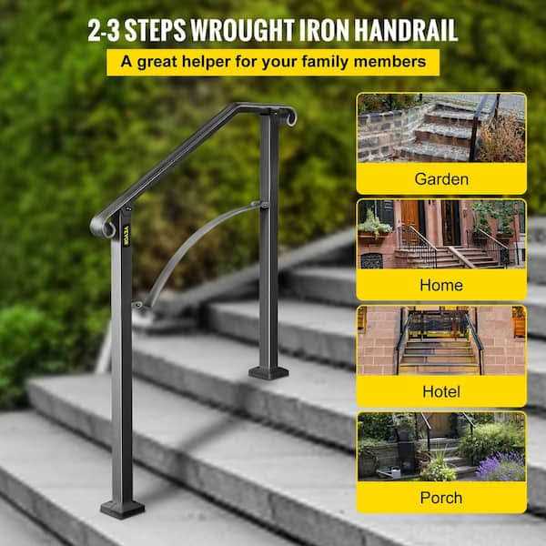 VEVOR 2 ft. Wrought Iron Handrail Fit 2 or 3 Steps Handrails for Outdoor Steps Railing
