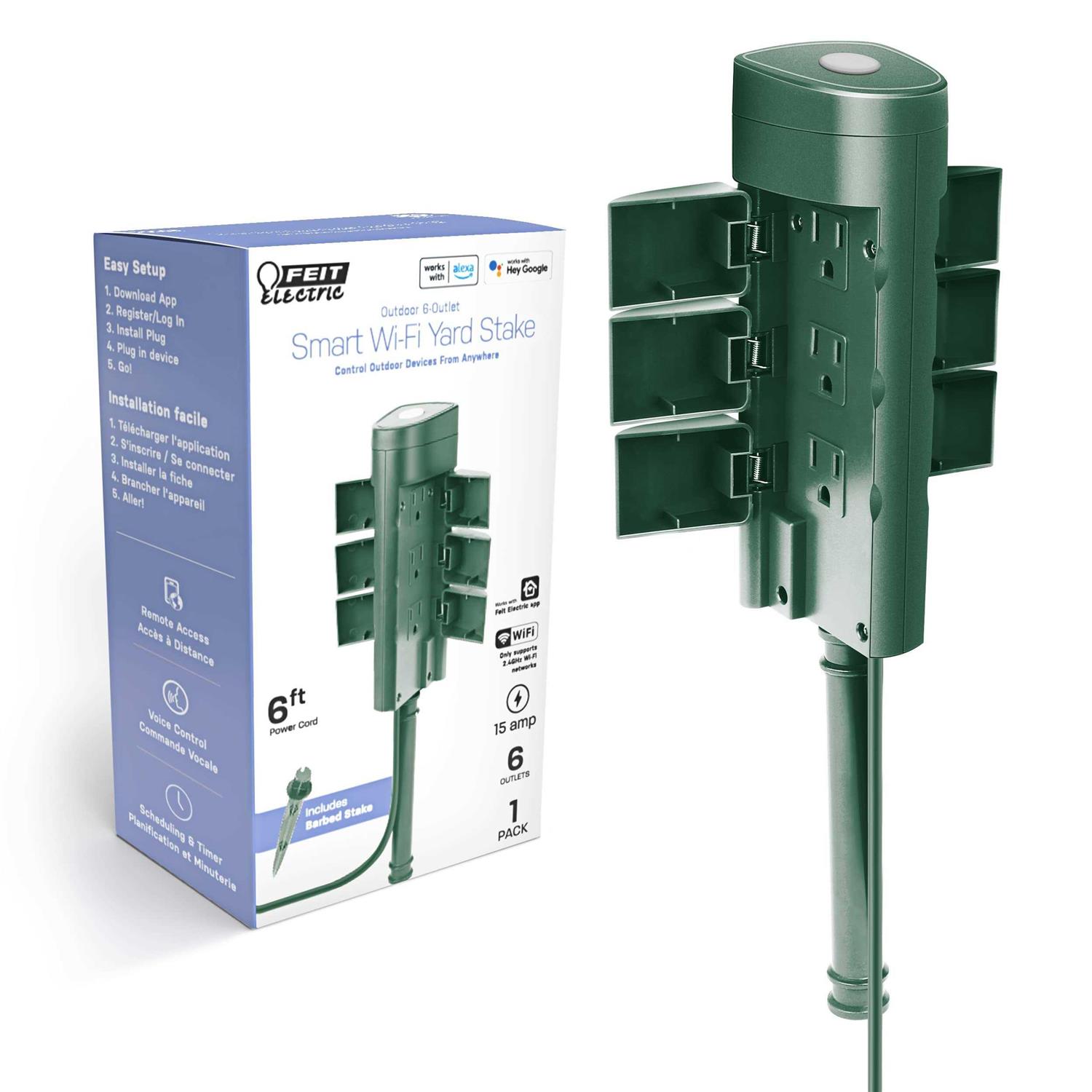 Feit Electric Outdoor 6 ft. L Green Smart Outlet Stake With WiFi