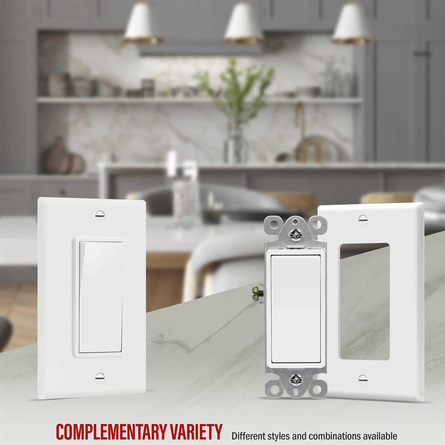 Enerlites Decorator Paddle Light Switch with Wall Plates Wall Decora Switch 91150-WWP