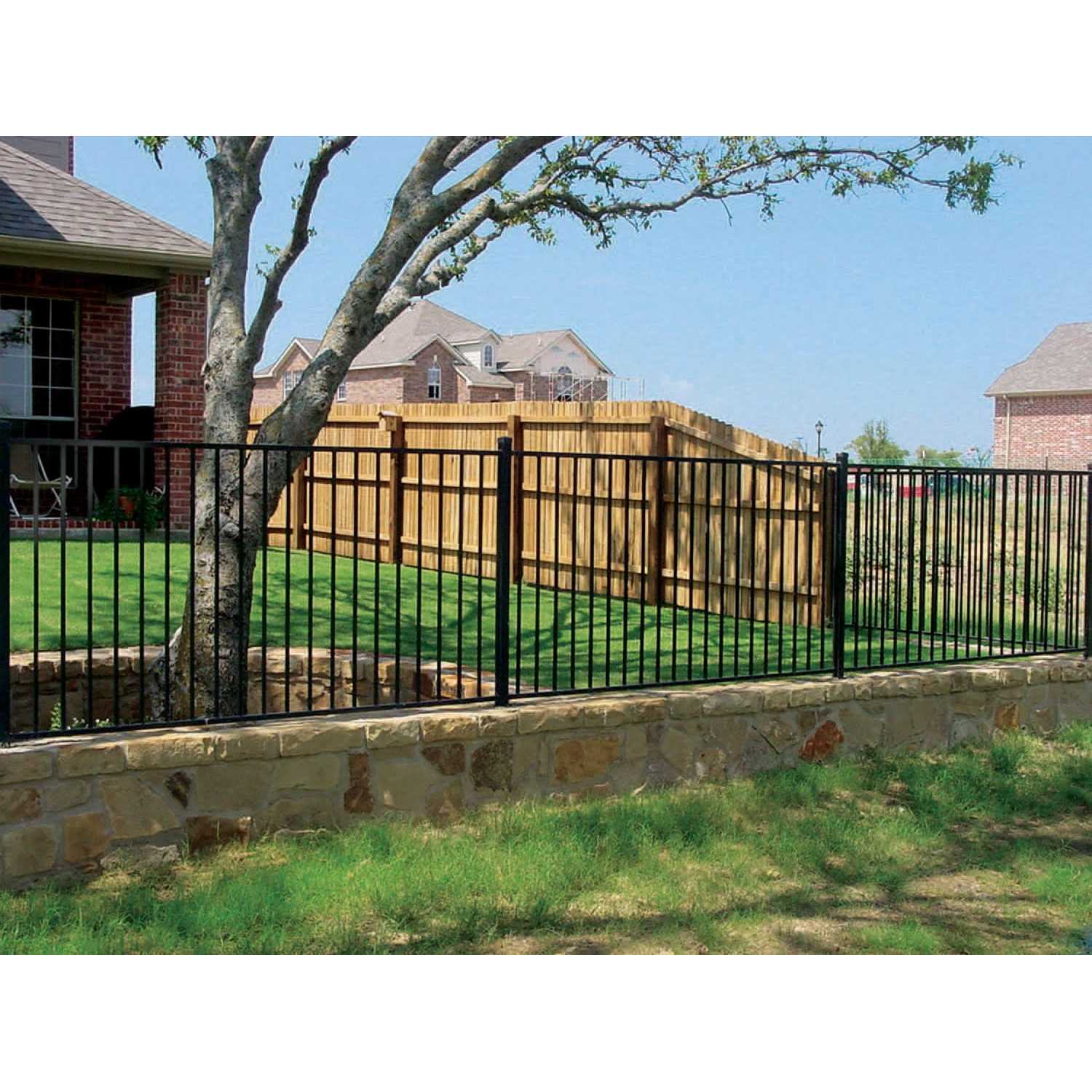 Monroe 3-ft H x 8-ft W Black Steel Yard Fence Panel