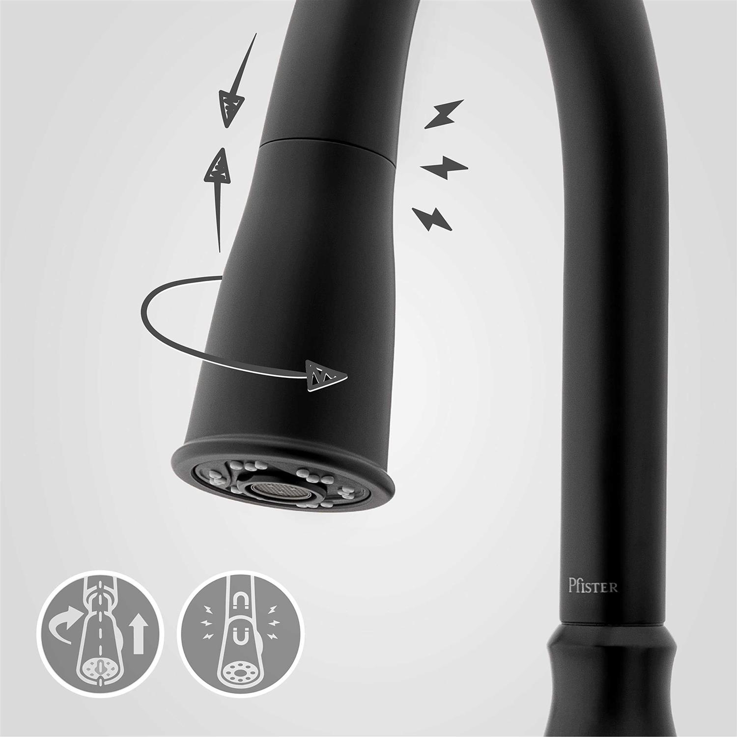 Pfister Rosslyn Single Handle Pull Down Sprayer Kitchen Faucet with Deckplate Included