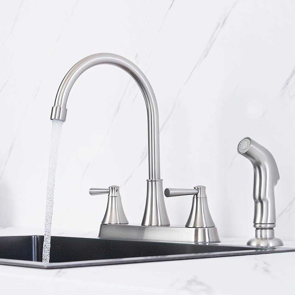 Vsunhoo Kitchen Faucet with Sprayer Brushed Nickel Stainless Steel 3-Hole RV Utility Touch Kitchen Faucet with Side Sprayer