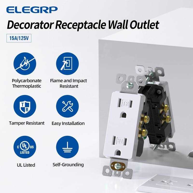 ELEGRP Decorator Wall Receptacle Outlet Tamper Resistant 15 Amp Standard Electrical Wall Outlet