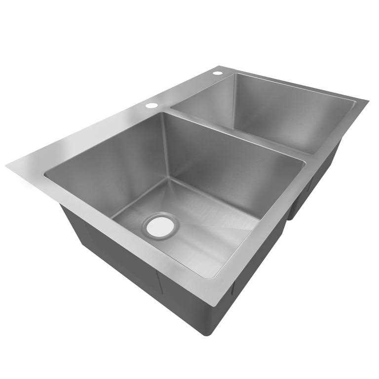 Sinber 33 x 22 x 9 Drop In Double Bowl Kitchen Sink with 18 Gauge 304 Stainless Steel