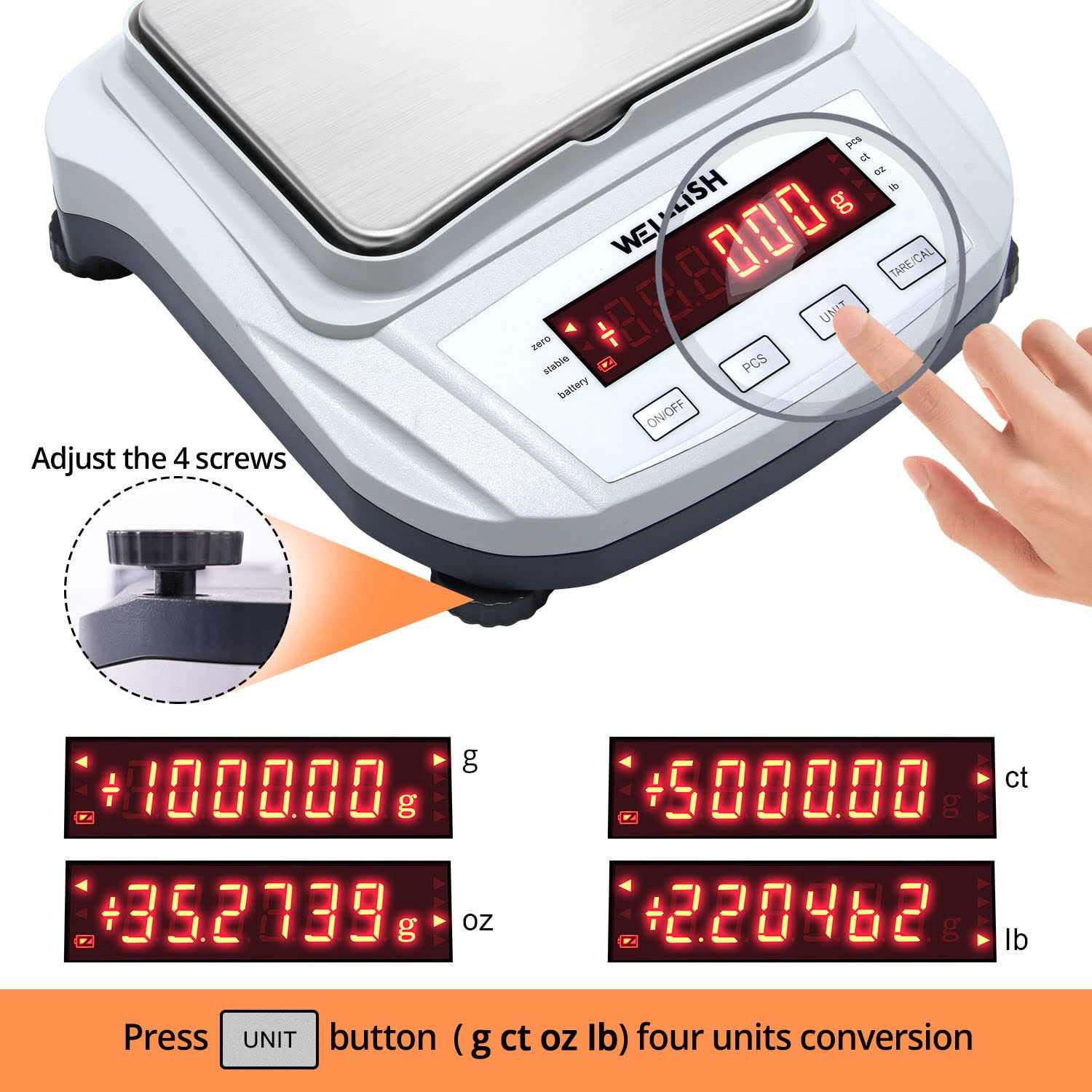 WELLiSH Lab Scale 2000g/0.01g High Precision Digital Scale Analytical Balance Electronic Scale for Kitchen Lab Weighing