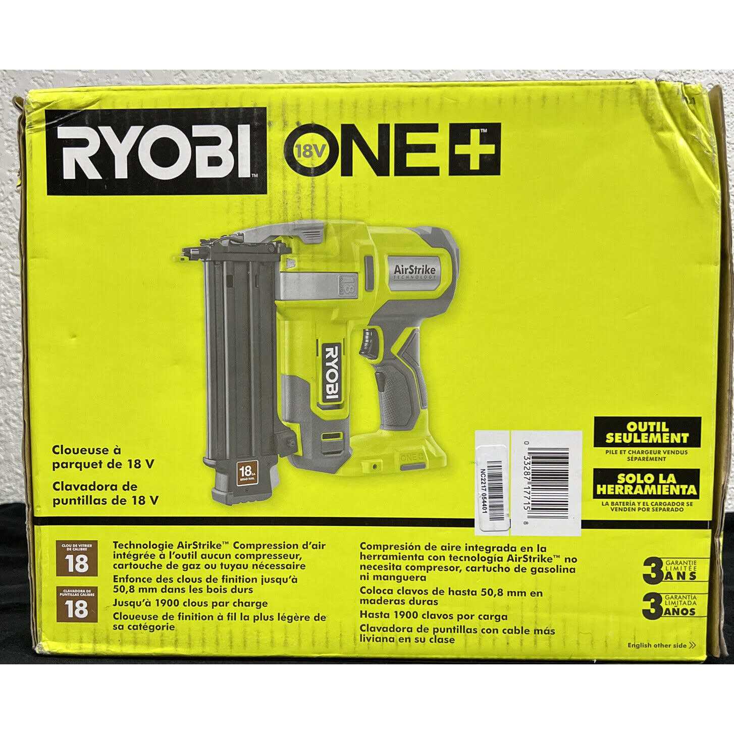 Ryobi P321 ONE+ 18V 18-Gauge Cordless AirStrike Brad Nailer