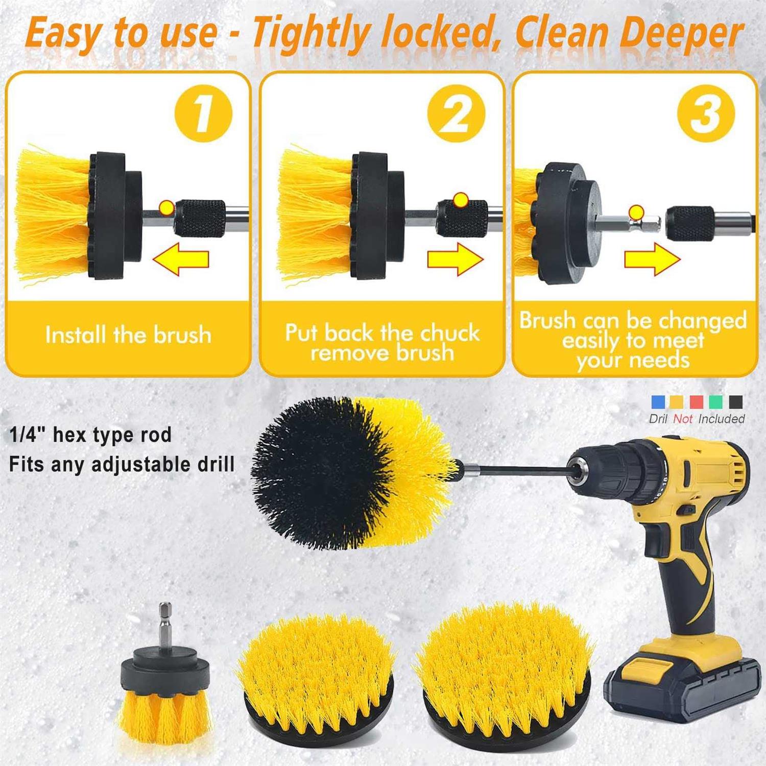 Shieldpro Drill Brush Attachment Set,Power Cleaning Scrub Brush,All Purpose Drill Brushes with Extend Long Attachment for Bathroom and Kitchen Surface