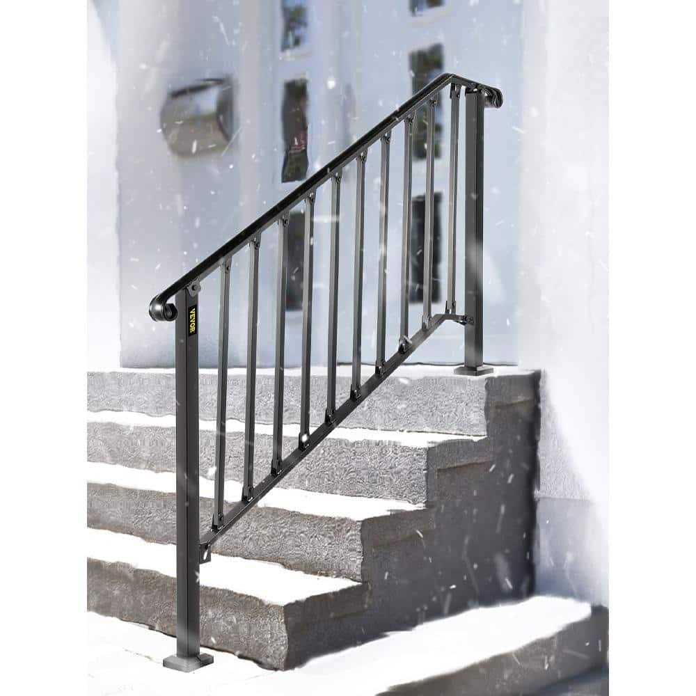 VEVOR 4 ft. Handrails for Outdoor Steps Fit 4 or 5 Steps Outdoor Stair Railing Wrought Iron Handrail with baluster