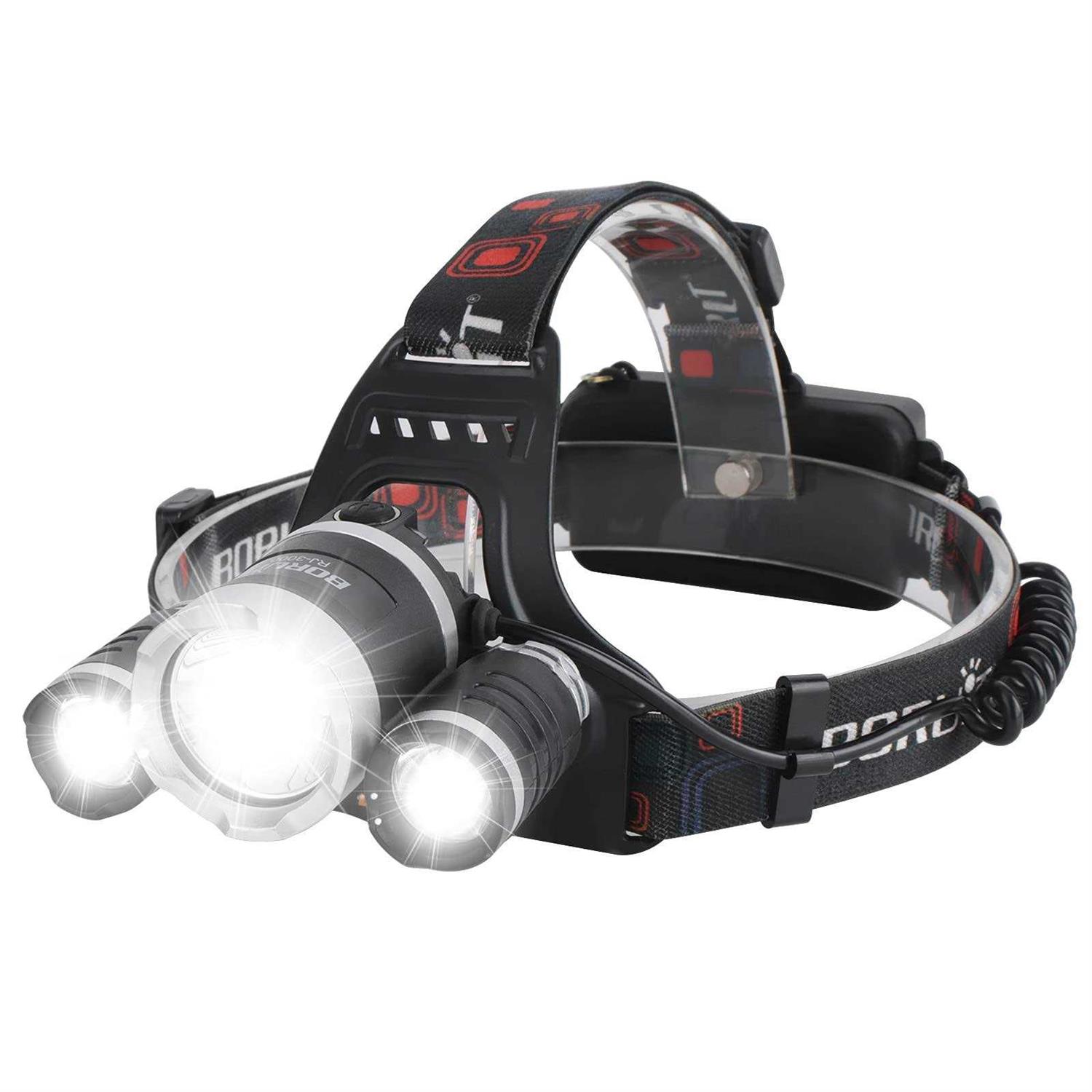 BORUIT RJ-3000 Headlamp Rechargeable LED Head Lamp Super Bright 5000 Lumen Outdoor Headlight 4 Modes